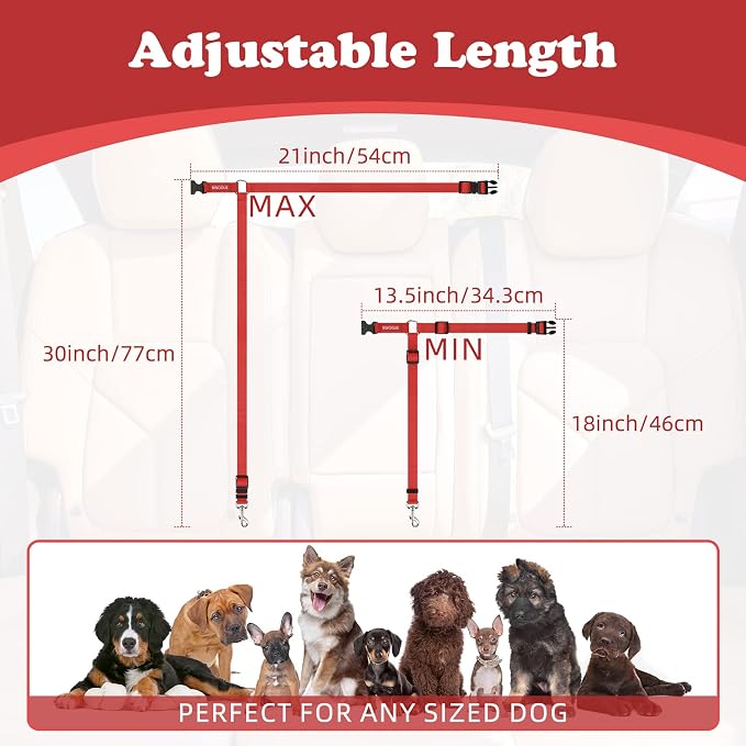 BWOGUE 2 Pack Dog Seat Belt for Car, Headrest Restraint Safety Strap, Red | 18-30 in Adjustable, Headrest Loop, 2 Pack for Dogs and Cats, Nylon Safety Strap, Use with Dog Harness, Zinc Alloy Snap - Image 4