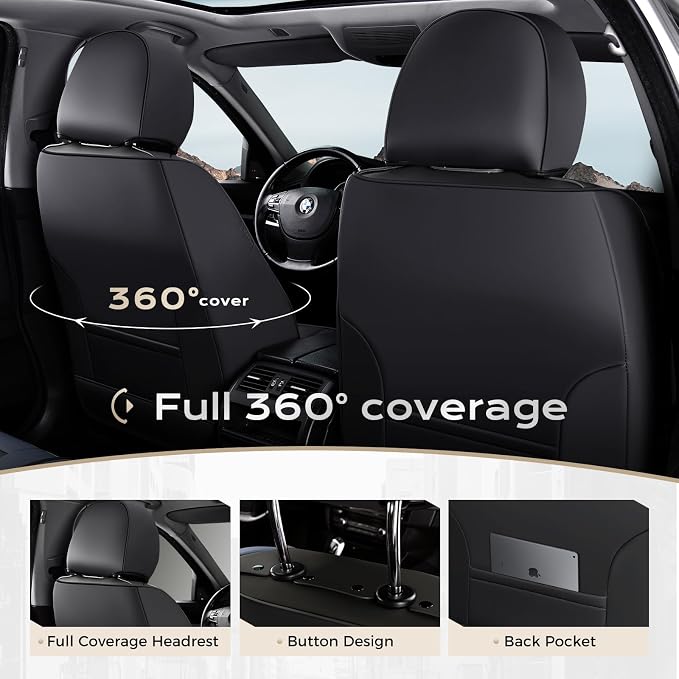 Coverado Nappa Leather Car Seat Covers Front Set, Luxury Waterproof Seat Protectors, Airbag Compatible Anti‑Slip Auto Seat Covers, Universal Fit for Most Cars SUVs Trucks Pickup Vehicles - Image 4