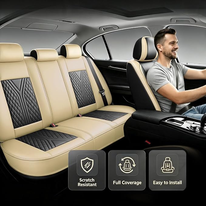 for Subaru Crosstrek 2016-2026 Car Seat Covers, Full Set, Beige | Luxury Full Coverage Leather Seat Protectors, Waterproof Breathable, Non-Slip, Easy to Install, Airbag Compatible, All-Season - Image 2