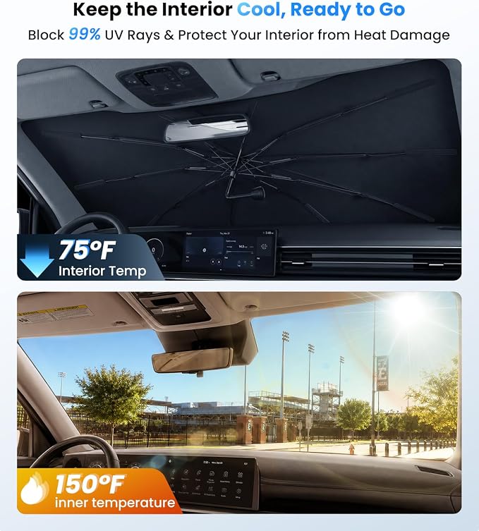Zanch 2026 Upgraded Windshield Sun Shade Umbrella: Custom Fit for Hyundai Santa Fe 2015-2026 Front Window Sunshade, Block UV Rays & Keep Car Cool, 1:1 Scan for Santa Fe, No Gaps & No Scratches. - Image 3
