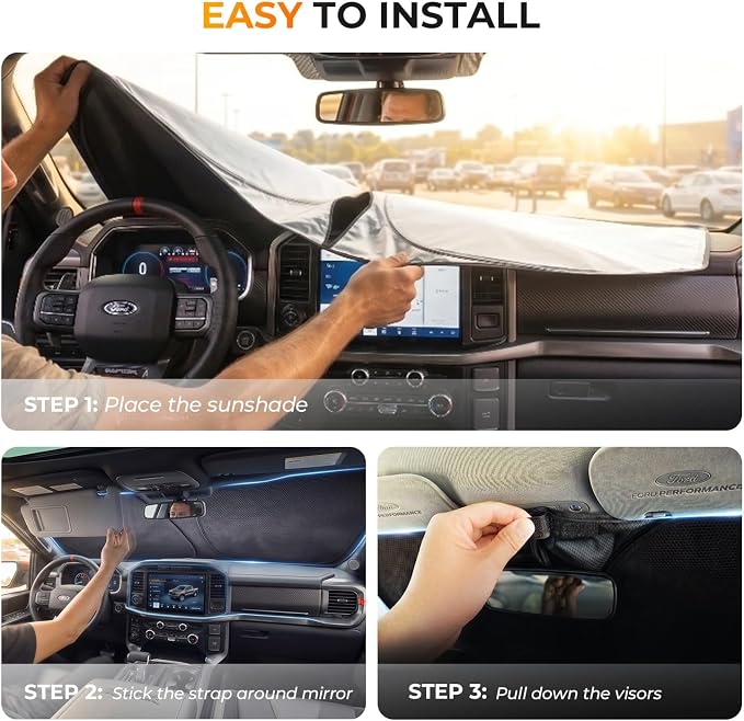 [2026 Upgraded] DooGooCoo Windshield Sun Shade for Toyota Tacoma 2016-2022 2023 [Cooling Ice-Crystal, 100% Sun Block] Car Sunshade Windshield for Truck Tacoma Sun Shade, Custom Fit for Toyota Tacoma. - Image 7