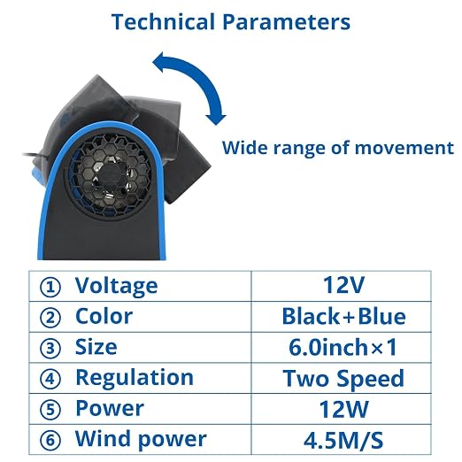 12V Car Fan,2 Speed Electric Cooling Fan | Blue Portable Cold Air Fans with Car Cigarette Lighter Plug,Squirrel Cage Fan for All Vehicles,Car Amplifier Cooling Fans - Image 3