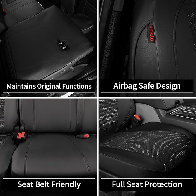 EKR F150 Seat Covers for (4 Door,SuperCrew) 2015-2020 Ford F150 XL/XLT & (CrewCab) 2017-2022 F250/F350/F450 SuperDuty XL/XLT Full Set-Faux Leather(Black/Gray Camo A122) - Image 7