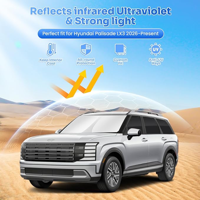 Canvcle Window Shades for 2026 Hyundai Palisade LX3 Accessories Windshield Sun Shade Side Rear Window Covers Sunshade Sun Visor Shield Privacy Protection for Camping Keep Vehicle Cool Black 8PCS - Image 2