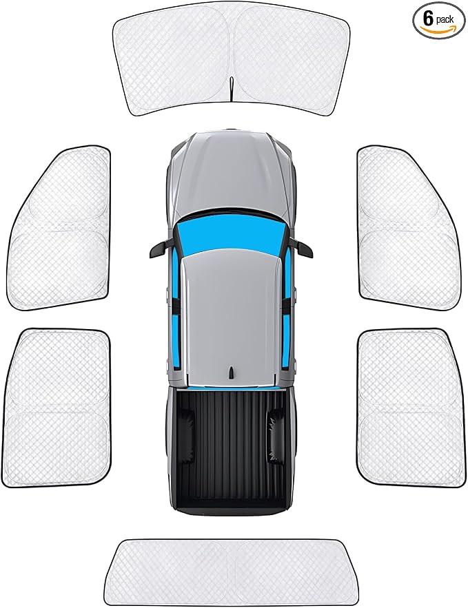 KMF 6pcs Thicken Sun Shades for Toyota Tundra 2022-2025 2026 Accessories, Custom Fit Tundra Sunshade Full Car Window Covers for Windshield Side Rear, UV Block and Privacy Blackout for Camping Outdoor by KMF