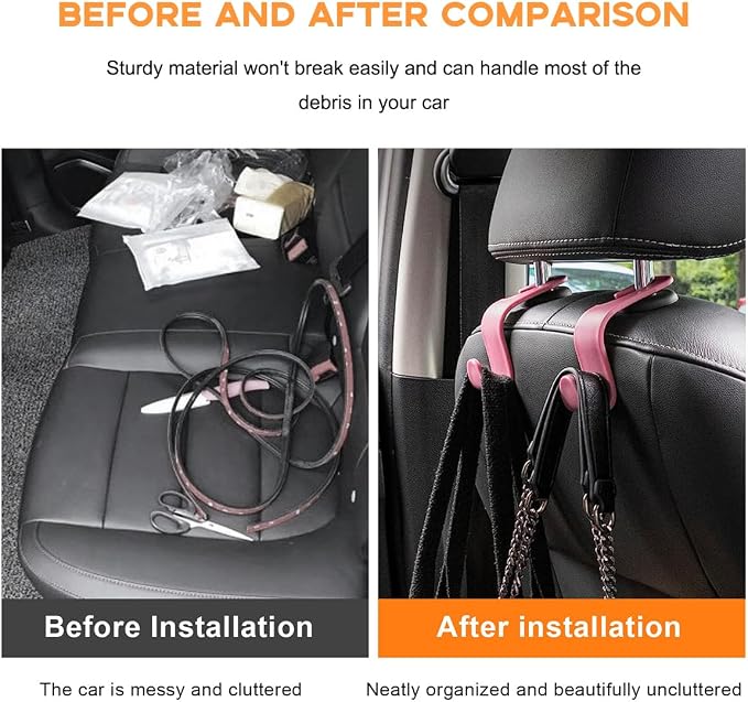 povtii 4PCS Car Seat Headrest Hook, Auto Back Seat Hanging Storage Organizer, Vehicle Seatback Hanger Holder for Purse Handbag Coat Umbrella, Universal Interior Car Accessories (Dark Pink) - Image 6