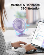 Gaiatop Portable Clip on Fan, Mini Personal Quiet Rechargeable Fan | Battery Operated, Small 3 Speed 360° Rotate, Cooling for Desk Table Home Office Stroller Camping Women Gifts Purple - Image 2
