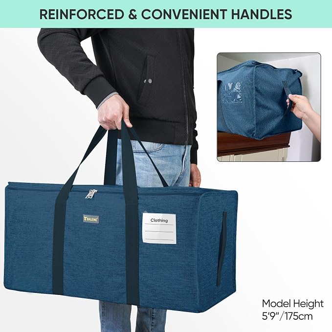 BALEINE Extra Large Storage Tote with Zippers & Carrying Handles, Heavy-Duty Oxford Fabric Moving Bags for Laundry, Space Saving, Storage, 2-Pack, Denim Blue - Image 7