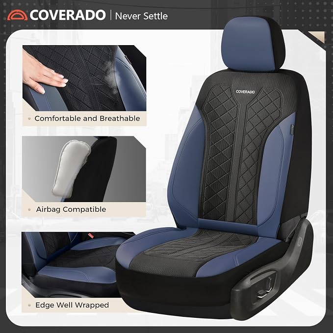 Coverado Seat Covers Front Seats, Leather Automotive Seat Covers 2-Pack, Mesh Breathable Auto Seat Protectors, Driver Seat Covers Universal Fit for SUV, Truck, Vans, Sedan - Image 2