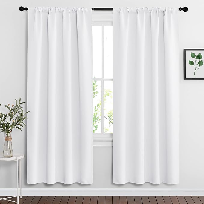 RYB HOME Curtains for Bedroom Living Room Nursery Office 72 inches Long | Thermal Insulated, Privacy Protection, Rod Pocket, Drapes for Office Dormitory Home Theater, W34 x L72, Pure White, 2 Panels by RYBHOME