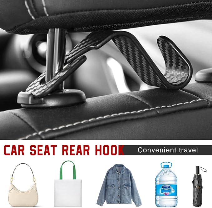 4 PCS Car Seat Headrest Hook, S Type Auto Rear Seat Hanger Holders Backpack Storage Hooks, Universal Vehicle Storage Organizers for Wallet Purse Bag Cloth Umbrella (Black) - Image 4