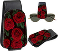 Leather Magnetic Sunglass Holder for Car Sun Visor, Cute Eyeglass Ticket Card Hanger Clip, Universal Auto Interior Accessories for SUV Pickup Truck, Red Rose by Unknown