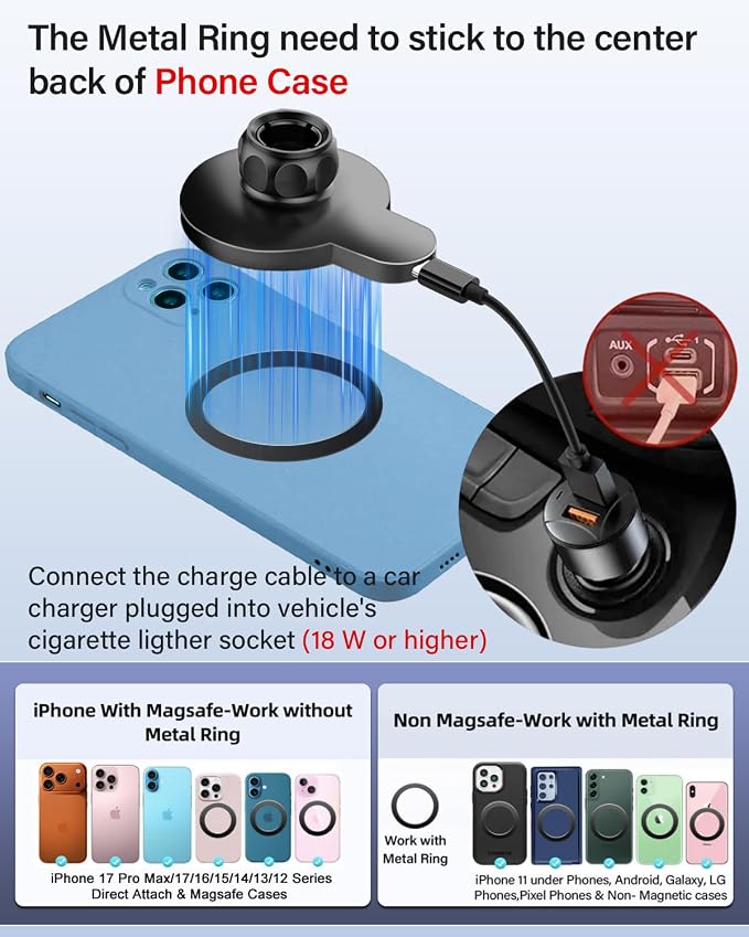 PZK Car Phone Mount for Toyota Tundra 2022-2026 /Sequoia 2023-2026 14-Inch | 3rd Gen Tudnra Accessories Magnetic 15W Fast Wireless Charger Phone Holder for Tundra Magsafe Phone Stand 360° Rotation - Image 5