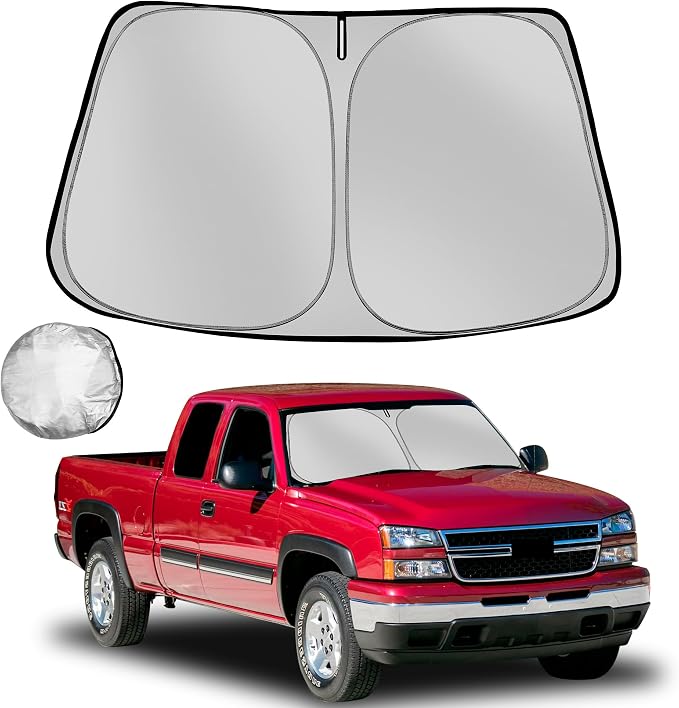 Windshield Sun Shade for 1999-2006 Che-vrolet/Chevy Silverado | Foldable Sun Sunshade for Car Front Window Blocks UV Rays and Heat Automotive Interior Protector Custom Fit Accessories by Fonowka