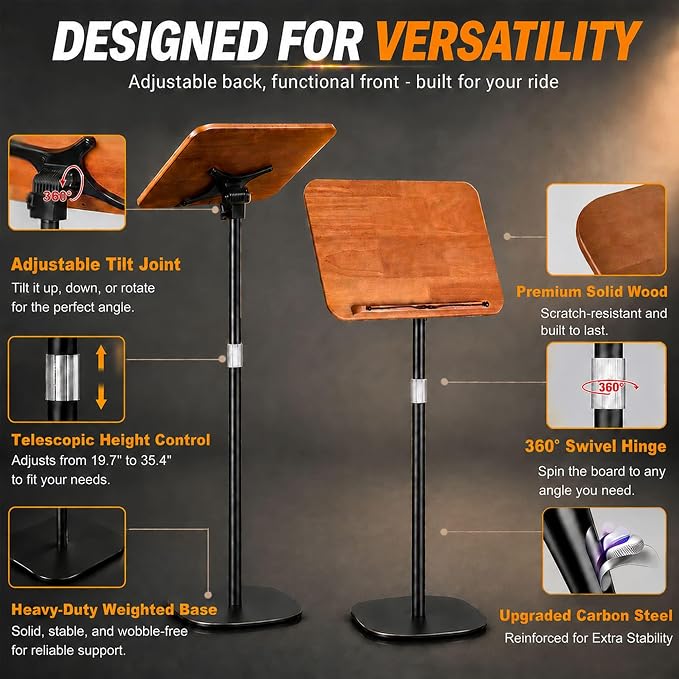 Adjustable Car Desk for RV with Solid Wood Tabletop, Tilt & 360° Swivel Mobile Office Workstation, Height Adjustable Camper Desk for Motorhome, SUV, Home Office, Reading and Travel - Image 4