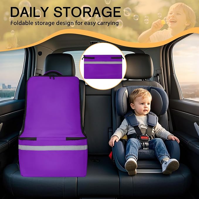 LARIPOP Car Seat Travel Bag for Airplane, Universal Gate Check Car Seat Bag, Padded Backpack with Waist Belt, Reflective Strips & Protective Feet, Fits Infant Convertible Booster Seats, Purple - Image 7