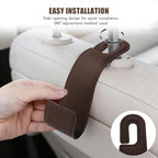 2-Pack Car Headrest Hooks, 1.1-Inch Wide Purse Hangers, Brown | Microfiber leather hooks with built-in metal cores keep purses, groceries and backpacks organized and within reach - Image 4