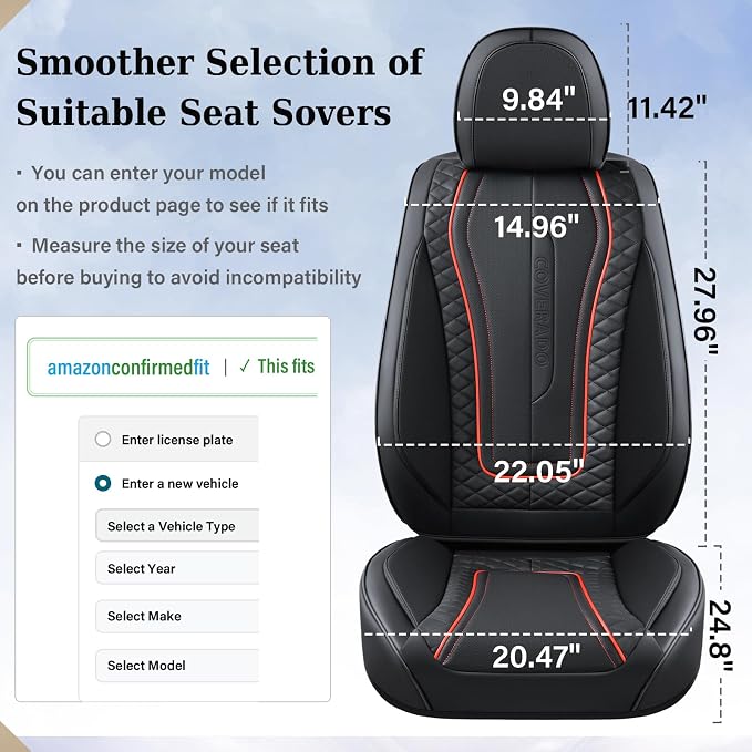 Coverado Car Seat Covers Full Set, Leather Seat Coversfor Cars, Front and Back Seat Covers, Waterproof Car Seat Protectors Car Seat Cushions Universal for Most Vehicles, Black&Redline - Image 7