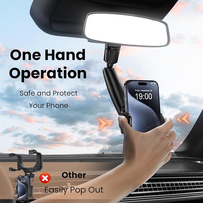 Rear View Mirror Phone Holder, 360° Rotating Car Phone Holder Mount Compatible with All 4-7 Inch iPhone and Android Cell Phones (Pink) - Image 5