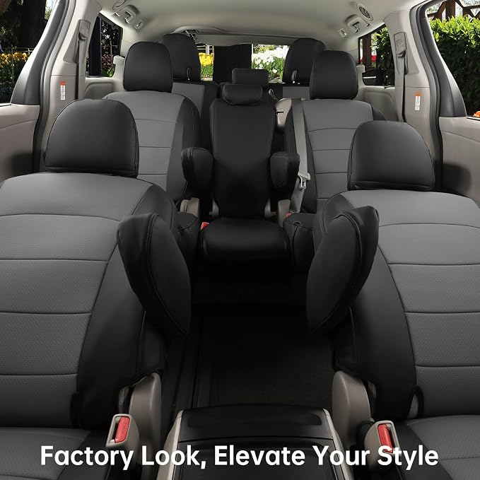 Full Set Car Seat Covers for Honda Odyssey 2011-2017,7-Seater,Faux Leather | for LX Only,2nd Row Captain Seats,Luxury Waterproof Seat Protector,Fit Like A Glove(Black/Gray) - Image 5