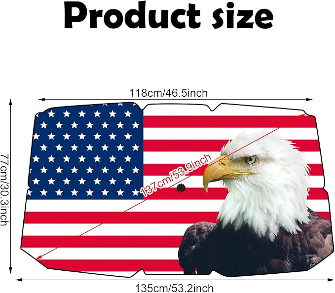 Riakrum Patriotic Eagle American Flag Car Windshield Sun Shade Umbrella Foldable UV Ray Windshield Sun Shade Car Front Window Sunshade Keep Vehicle Cool Heat Reflector, Fit Various Size - Image 2