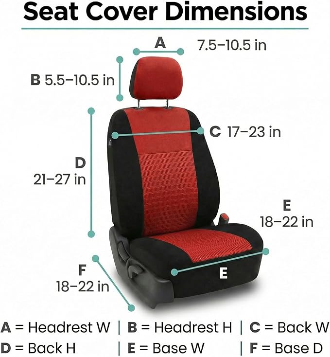 FH Group Universal Car Seat Covers Front Set for SUV Truck Sedan Vans | 3D Textured Breathable Fabric Seat Cover Set Protector with Airbag Compatible Interior Upgrade - Red - Image 8