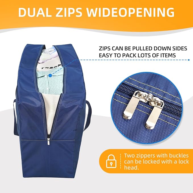 Extra Large travel duffel bag with Strong Handles, 100L Waterproof duffel bag, Durable Zippers, Extra Large Storage Totes for Space Saving and Moving Supplies, Blue - Image 4