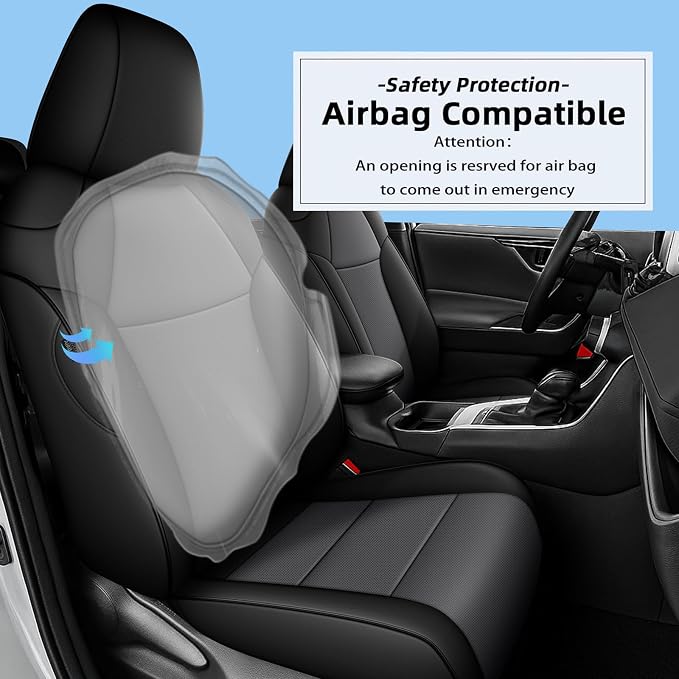 Custom Fit Seat Covers for Toyota RAV4:2019 2020-2025 | LE XLE XLE Premium Limited(Not for Hybrid)-Faux Leather Full Set Compatible Airbag Seat Protector Black&Gray - Image 7
