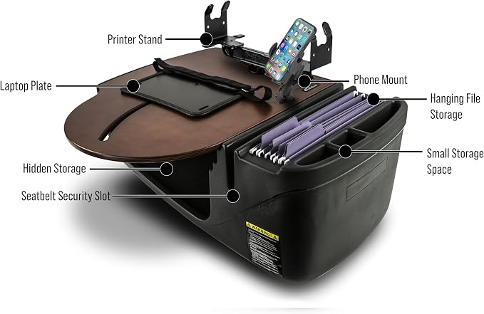 AutoExec AE-RMCD-PM-PS-21M Roadmaster Car Desk for Your Vehicle Workstation and Mobile Office, Mahogany with Phone Mount and Printer Stand | Vehicle Workstation, Mobile Office, Phone Mount, Printer Stand - Image 3