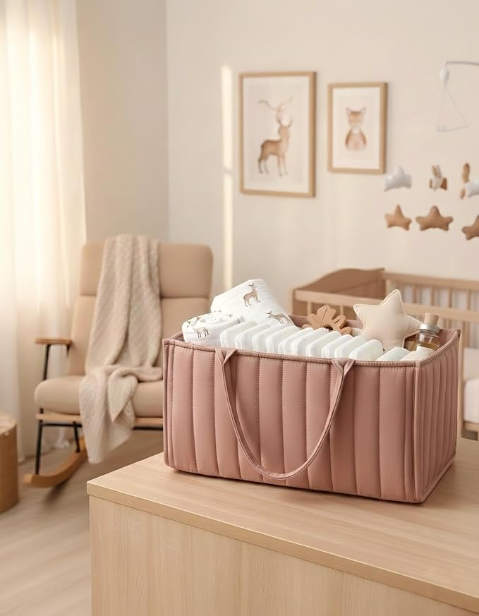 Baby Diaper Caddy Organizer-Large Nursery Storage Basket for Changing Table and Car - Portable Newborn Essentials & Wipes Bin - Gift for Baby Shower and Registry Must-Have (Rouge Pink) - Image 5