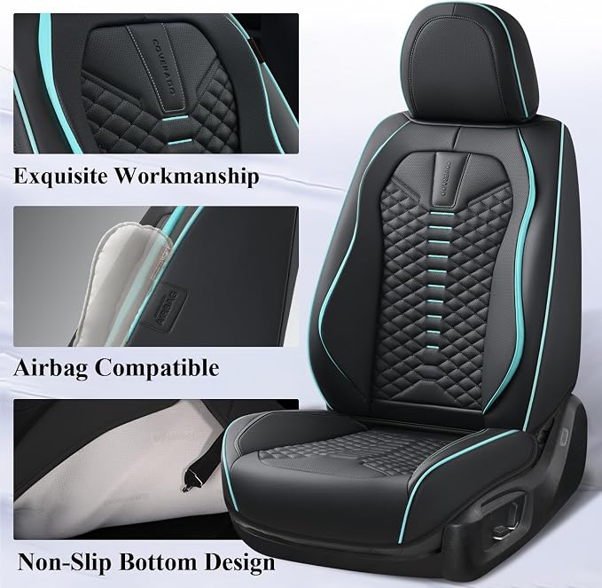 Coverado Leather Seat Covers, Car Seat Covers Full Set, Nappa Leather Seat Covers for Cars, Car Seat Protector Waterproof, Black Car Seat Cover, Universal Seat Cover Fit for Most Cars(Black&Blue) - Image 7
