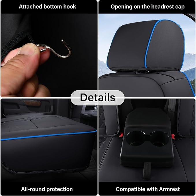 Coverado Chevy Silverado Seat Covers, Faux Leather Seat Covers Fit for Chevy Silverado GMC Sierra 2007-2026 1500, 2015-2026 2500HD 3500HD Crew Double Extended Cab (Front,Blueline) - Image 5