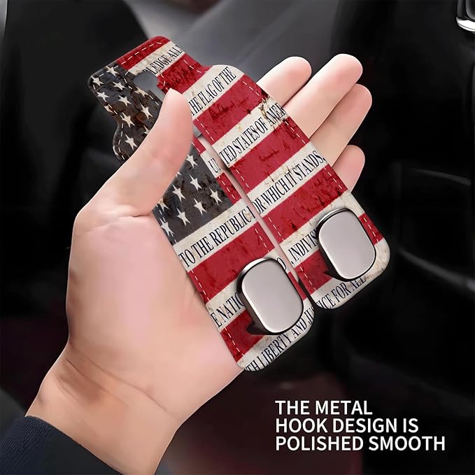 Car Seat Headrest Hook, Universal Leather Cute Hanger Holder Hook, Storage Organizer Interior Accessories for Purse Bags Handbag Retro American Flag - Image 4