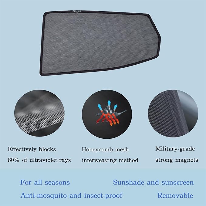 Car Magnetic Sun Protection Curtain 4PCS Fit for Hyundai Sonata 2004 2005 2006 2007 2008 2009 UV Protection, Insect Screen, Rear Passenger Side Window Visor-Black - Image 5