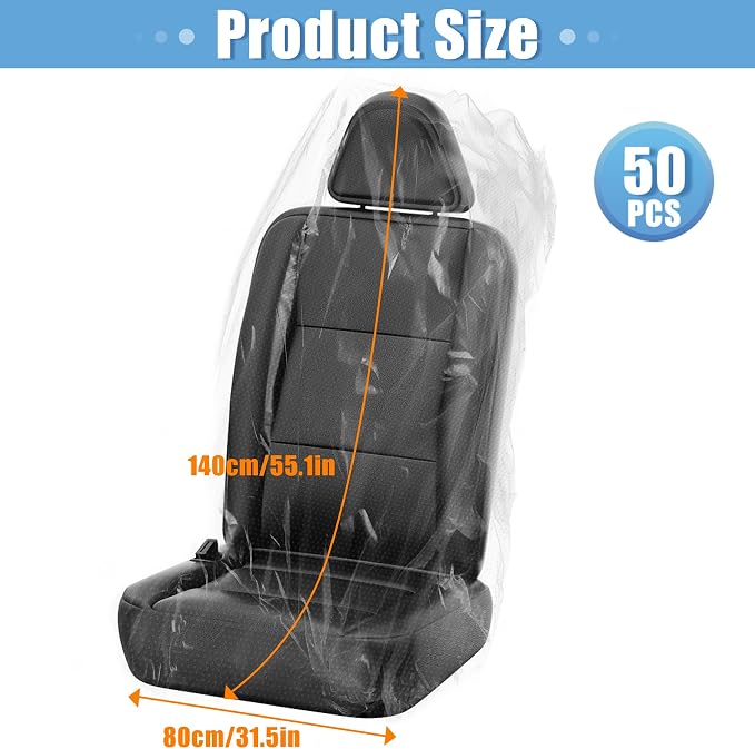 MYFAMIREA 50 PCS Disposable Car Seat Covers Clear Plastic Vehicle Seat Protector, Plastic Seat Covers Protector Universal Water Resistant and Stain Resistant for Cars Auto Truck Bus Airplane - Image 2