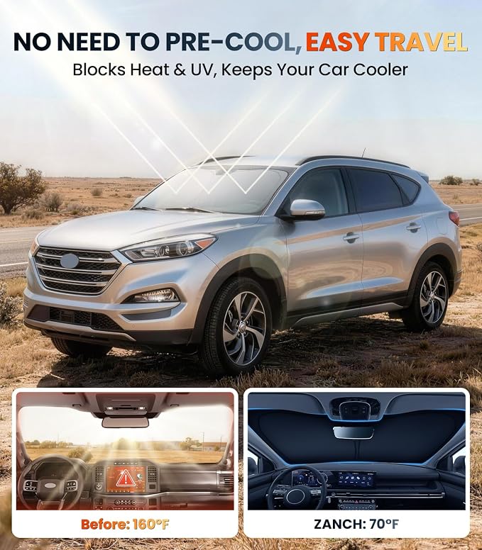 Zanch Windshield Sun Shade for Hyundai Tucson 2022-2026, 7-Layer Heat & UV Protection, 100% Light Blocking, 3D Scanned Custom Fit, Interior Protection, Keeps Cabin Cooler, Foldable SUV Accessories - Image 2