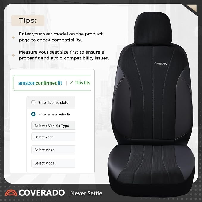 Coverado Car Seat Covers Front Seats, Auto Seat Covers Full Set, Mesh Breathable Seat Protectors, 2 Seats Black Automotive Seat Covers, Universal Fit for SUV, Sedan, Truck - Image 4