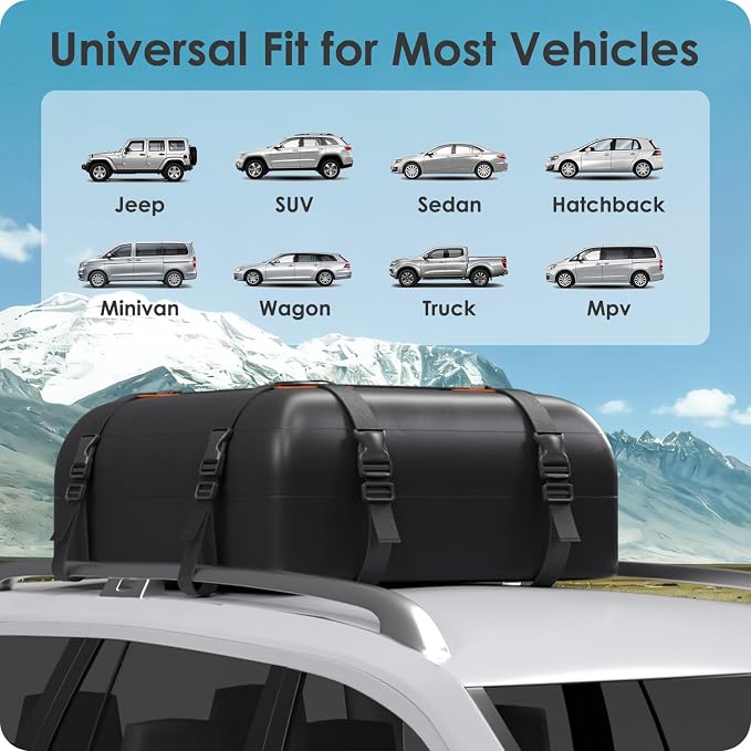 Car Rooftop Cargo Carrier Bag 15-20 Cubic Feet, 100% Waterproof Heavy Duty Car Roof Bag for All Vehicle with/Without Racks - Anti-Slip Mat, 4 Door Hooks, Storage Bags (Orange, 15Cu.Ft) - Image 5