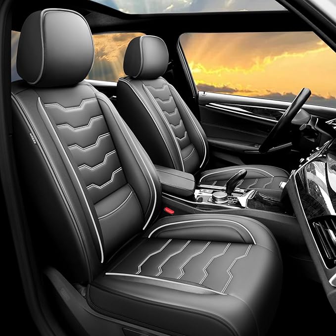 Fit Altima Car Seat Covers for Nissan Altima 2010-2025 2026- Full Set Premium Leather, Waterproof&Breathable, All-Weather Seat Cushion Protecto & Airbag Compatible, Full Set White Line Black by Unknown