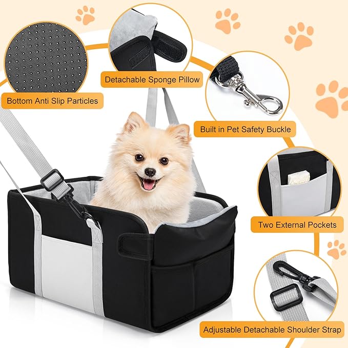 Portable Dog Car Seat for Small Dogs, Puppy Car Seat, Black | Booster Seat With Safety Leash & Adjustable Straps Keeps Small Dogs Secure. Removable Washable Cushion. Fits Most Cars. - Image 3