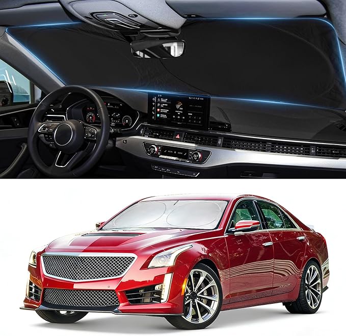 Windshield Sun Shade for Cadillac CTS 2014-2019 Shade Sun Cover Foldable | Custom Fit Cts Window Sunshade Windshield Accessories Block UV Rays Keep Car Cooler by BOODANCARS