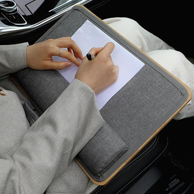 Bamboo Lap Desk for Laptop with Cushion Tablet Phone Holder Handle | Laptop Stand with Anti-Slip Strip Fits up to 14 inch Portable Computer Lap Desk for Couch, Bed & Car - Image 6