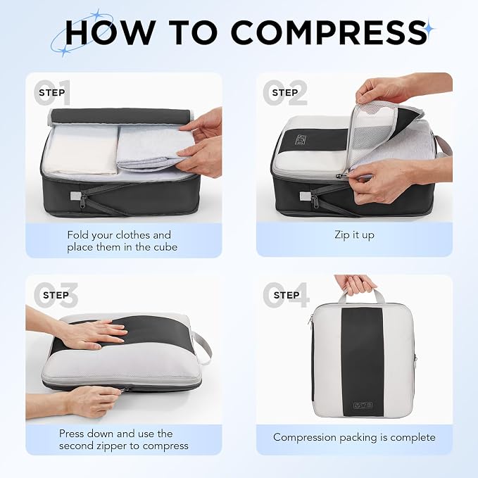OlarHike 8 Set Compression Packing Cubes for Travel Essentials,Compressible Expandable Space Saver Bags for Organizing Clothes,Luggage Suitcase Garment Bags with Over 1000 pcs Mesh Holes(Black) - Image 3