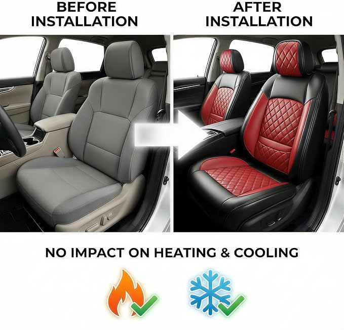 Fit for Camry Seat Covers Compatible with Toyota Camry 2012-2025 2026 - Waterproof Breathable Leather Automotive Seat Cushions Protector, Airbag Compatible,Only 2 Front seat Covers(Red) - Image 6