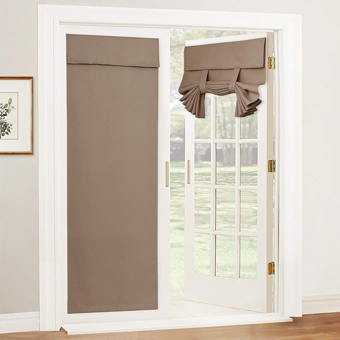 RYB HOME Blackout Door Curtain for Patio Front Tricia French Door Window | Thermal Insulated, Self Adhesive, Privacy, For Patio Kitchen Front Entry Front Back Door Glass Window, W30 x L69, 1 Panel by RYBHOME