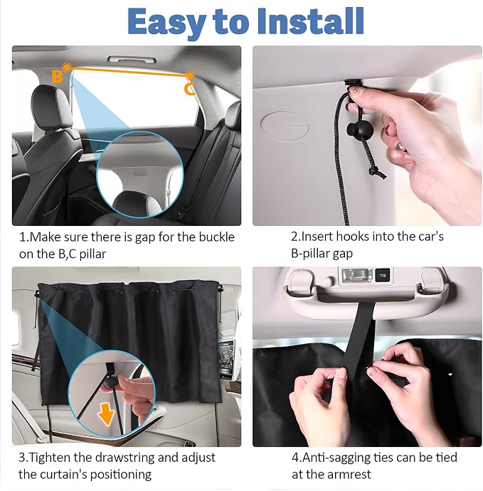 XCBYT Car Window Shade for Side Window, Sun Protection, 2 Pack | Blocks the sun to provide complete privacy. Ideal for car camping, breastfeeding, or taking naps during lunch breaks - Image 7