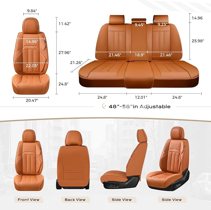 Coverado Nappa Leather Car Seat Covers Full Set, Luxury Waterproof Seat Protectors, Airbag Compatible Anti‑Slip Auto Seat Covers, Universal Fit for Most Cars SUVs Trucks Pickup Vehicles - Image 6