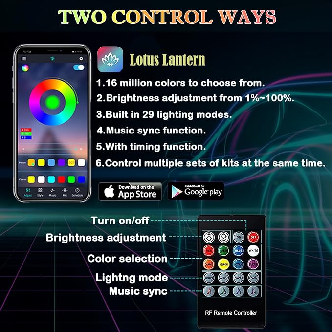 DEHERANE Interior Car LED Strip Lights, APP& RF Remote Control | 6 in 1 Car Ambient Lighting Kit with 315 inches Integrated Fiber Optic, 16 Million Colors Car LED Lights, Sync to Music - Image 3