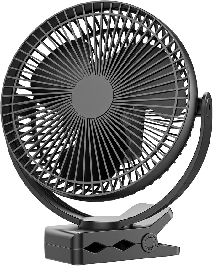 Clip on Fan, Rechargeable Portable Fan, 8 Inch Small Desk Fan - 10000mAh Battery Powered Fan with 4 Speed, 360° Rotation Personal Fan Suitable for Golf Cart, Bedroom, Travel and Camping (Black) by Dorobeen