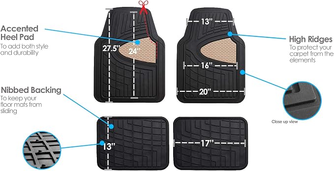 FH Group Premium Liners Tall Channel Trimmable All Weather Rubber Full Set Car Floor Mats (Beige) w. Trimmable All-Season Cargo Liner (Black) - Universal Fit for Cars Trucks and SUVs - Image 10
